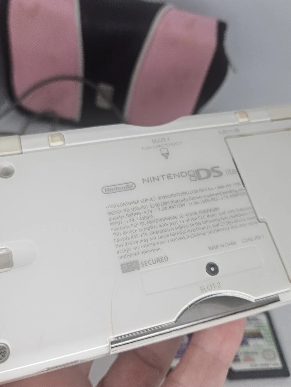 Nintendo DS Lite Polar White Handheld Console w/ Charger And 2 Games Tested Used